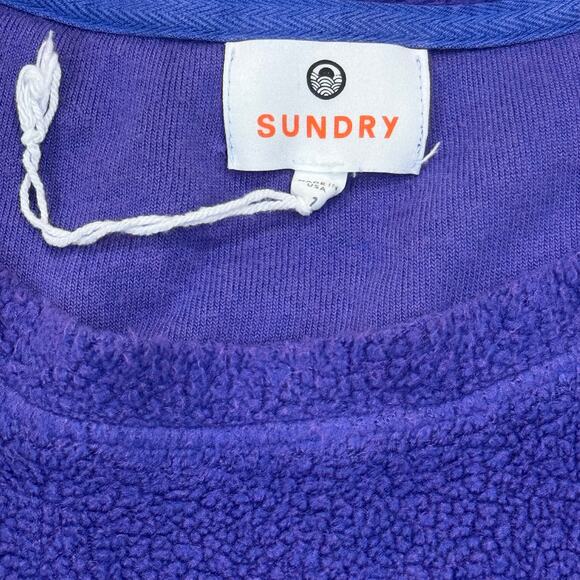 Sundry 1 S Heart Faux Sherpa Sweatshirt Blue Embroidered Pullover Soft TeddyBear - Picture 8 of 10